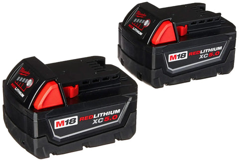 Pro Grade Two Piece Cordless Impact Wrench Set With One Half And Three Eighth Inch Drivers Killer Torque Brushless Motors And Compact Body Built Tough For Real Mechanics And Serious Auto Shop Daily Grind - two M18 RedLithium XC 5.0 batteries.