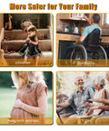 Collage of family members using a Solid Pine Wood Stair Handrail Kit, featuring children, disabled, pregnant women, and elder