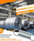 Coils of spring steel with overlay text, showcasing premium material for 4-Pack 9617 Extension Springs With Hook Ends, Compact 2.64 In By 0.75 In By 0.6 In Size.