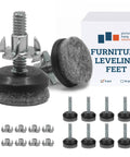 Reinforced 1/4-20 Thread Furniture Levelers 8 Pack With Thick Felt Pads Supports 400 Pounds, showing leveling feet and accessories.