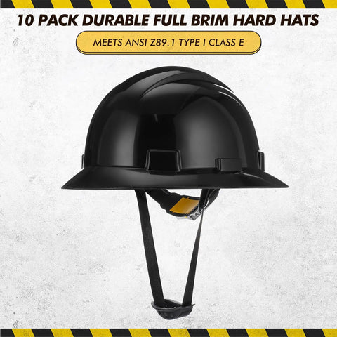 10 Pack Full Brim Hard Hats For Construction Worksites Boss Level Protection With 6 Point Adjustable Ratchet Suspension HDPE