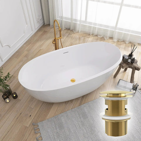 Freestanding bathtub with floor faucet and inset of Black Pop Up Tub Drain For Freestanding Bathtubs Easy Install Kit