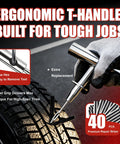 Close-up of ergonomic T-handle tool from 68-Piece All-in-One Heavy Duty Pro Grade Tire Plug Kit with Pressure Gauge and 40 plugs.
