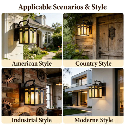 Vintage Tiffany Style Outdoor Wall Light With Stained Glass Shade for diverse settings American to Moderne style