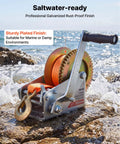 Beefy 3500 Lb Hand Boat Winch With 20 Ft Orange Strap, Two Way Ratchet, 2 Speed Switchable, Portable Manual Rope Crank, Anti Slip Handle For Boat Trailer And ATV Towing on rocky shore
