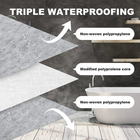 Triple waterproofing layers of Heavy Duty Waterproof Membrane Roll For Showers And Saunas With Solid PE Fabric Underlayment Coating.