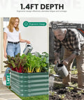 Modular Galvanized Raised Garden Bed Kit For Outdoor Yards 5 By 3 By 1.4 Ft 4 In 1 Raised Planter Box with plants and people