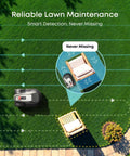 Robot Lawn Mower With Auto Mapping And Vision Navigation No Boundary Wire Setup Wire Free RTK Multi Zone Management AI 3D Obstacle Avoidance GPS Anti Theft App Control For 0.2 Acre Yards Up To 18 Degree Slopes on grass with navigation lines