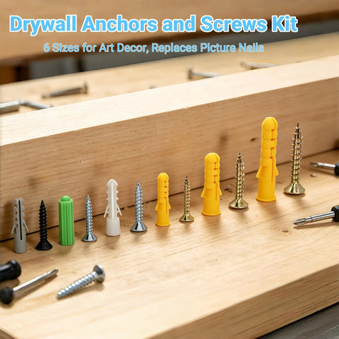 All In One Drywall Anchors And Screws Kit 6 Size Plastic Wall Anchors With Phillips Flat Head Wood Screws 130 Piece Assortment