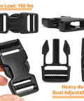Heavy Duty 1 Inch Nylon Straps Kit With Quick Release Buckles, 6 Pack of Adjustable Side Release Buckles shown close-up