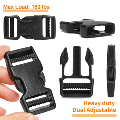 Heavy Duty 1 Inch Nylon Straps Kit With Quick Release Buckles, 6 Pack of Adjustable Side Release Buckles shown close-up