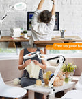 Person using 10X Magnifying Glass With Light And Stand Handy Hands Free Desk Lamp Magnifier With Real Glass Lens at a desk and crafting.