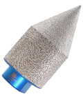 Close-up of Pro Grade Diamond Beveling Chamfer Bit For Tile Holes with grit 50/60, 5/8-11 thread, showing diamond-coated surface.