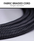 Close-up of tangle-resistant fabric braided cord for Power Strip With Surge Protection 3 Outlets And 8 Ft Braided Extension Cord.