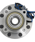Built Tough Front Wheel Bearing And Hub Assembly Kit For 2007 To 2013 Chevy Gmc Silverado Sierra Suburban Yukon Xl 2500 3500 Hd Rwd Tow Ready close-up view with sealed bearing and connectors.