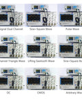 Heavy Duty Kickass Dual Channel DDS Signal Generator Frequency Counter With Sixty Megahertz Arbitrary Waveform Output And Two Hundred Mega Samples Per Second For Nitty Gritty Electronics Debugging showcasing various waveforms on screen.