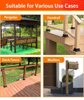 Heavy Duty 4x4 Post Base Set 10 Pack Internal 3.58x3.58 Inch Steel Brackets Tough As Nails Powder Coated Black in use for pergolas, handrails, deck fences, mailboxes