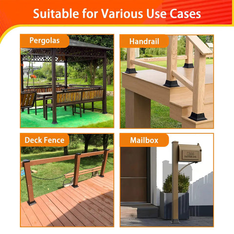 Heavy Duty 4x4 Post Base Set 10 Pack Internal 3.58x3.58 Inch Steel Brackets Tough As Nails Powder Coated Black in use for pergolas, handrails, deck fences, mailboxes