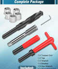 M18x1.5 thread repair kit with 5 helicoil inserts, drill, tap, breaker, and red T-handle wrench