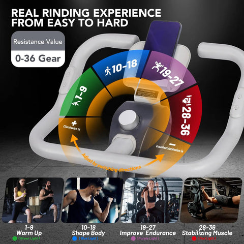 Indoor Magnetic Exercise Bike With AI Driven Personalization showing resistance levels and tablet holder