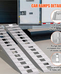 Heavy Duty Aluminum Car Ramps For Slammed Rides And Low Clearance Vehicles Featuring Six Thousand Lb Load Rating With Extra Long Eighty Four Inch Gentle Approach Angle Designed To Protect Bumpers During Daily Driver Maintenance Plus Two Pack with hook shape and rungs design.