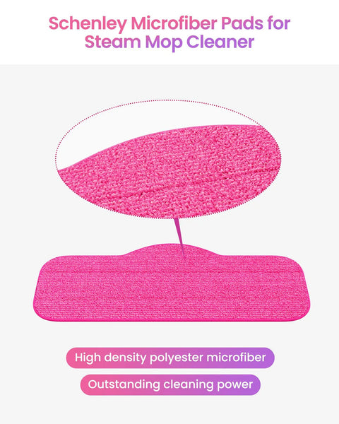 Close-up of pink microfiber mop pad for steam cleaners, highlighting dense fibers and cleaning texture.