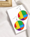 Chic Colorful Grid Print Dangle Earrings For Women Totally Lightweight Silver Plated Ear Hooks showcasing vibrant soft PVC leather design on a white background.