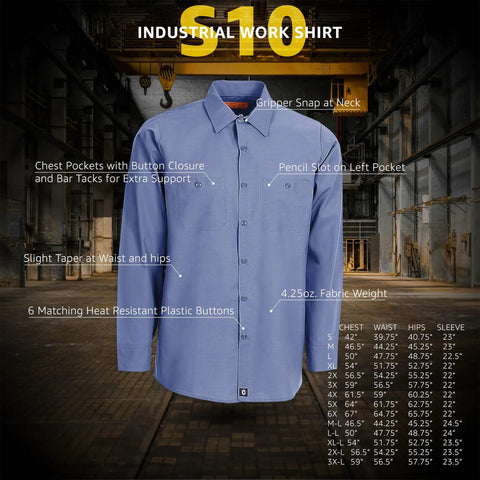 Top Shelf Mens Long Sleeve Industrial Work Shirt In Deep Gulf Blue Crafted From A Heavy Duty Poly Cotton Poplin Blend Built Tough For The Daily Grind While Keeping You Cool And Ready For Action.