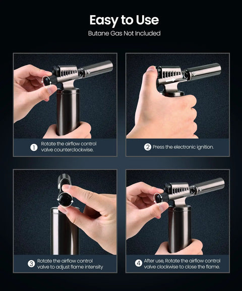 Instructions for Butane Torch Lighter With 25g Gas Capacity Refillable Blow Torch For Soldering Cooking And DIY Projects.