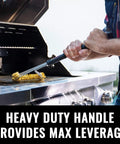 Person using Soft Bristle Brass Grill Brush For Grilling On Outdoor Grills Safe BBQ Cleanup No Wire Shedding Porcelain And Ceramic Grates Faster Scrub No Brainer Cleanup Grate Cleaning Tool For All Grate Types on grill
