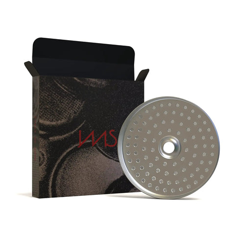 Flat 54mm Espresso Shower Screen Upgrade Kit For Barista Express BES860XL next to packaging box, boosts crema and flavor.