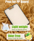 Two In One Titanium Cutting Board For Kitchen With Double Sides, BPA Free PP side shown on straw background