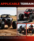 Off-road vehicle showcasing Go Kart Tire Set 145 70 6 14x6 6 Ply Tubeless Big Horn Tread for tough terrains like sand, mud, and loam.
