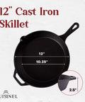 12 Inch Cast Iron Skillet With Glass Lid And Silicone Handle For Easy Grabbing Preseasoned And Oven Safe PFAS And PFOA Free