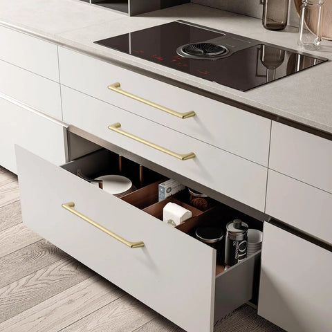 Kick Up Your Style With These Slick 10 Pack 7.5 Inch Brushed Gold Cabinet Pulls For Kitchen Cabinets Drawers And Cupboards on modern kitchen drawers.