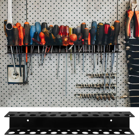 Heavy Duty Screwdriver Holder Wall Mount With 23 Holes, 12.6 Inch Long Tool Organizer Rack For Garage, Workshop Or Shed, Pegboard Storage For Screwdrivers And Pliers, No Screwdrivers Included