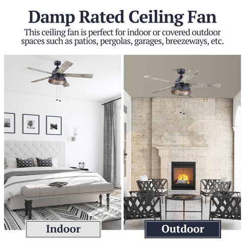 Brightondale 52 Inch Industrial Style Indoor Outdoor LED Ceiling Fan With Light in bedroom and patio setups
