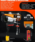 Electric hoist with wired and wireless remote control, orange housing, 880 lb capacity, winch and hook for garage or warehouse use