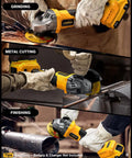 Compact 4 Inch Cordless Angle Grinder Built To Chip Away At Stubborn Metal, performing grinding and metal cutting tasks.