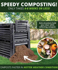 Big Ol 80 Gallon Garden Compost Bin Made From BPA Free Thick Plastic For Outdoor Use shown with compost