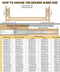 Beefy Heavy Duty Drawer Slides 500 Lb Capacity Full Extension Ball Bearing Side Mount Rails size guide with measurements chart.