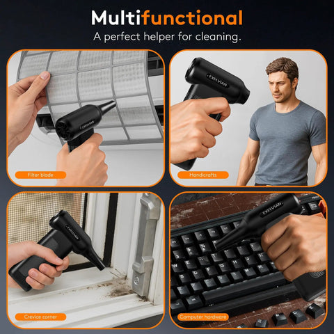 Electric Air Duster For Keyboard Cleaning With 150000 RPM And 10000mAh Battery shown cleaning various surfaces
