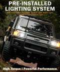 Front view of 1 To 12 Scale RC Crawler Toyota LC79 4x4 Off Road Toy With LED Lights on muddy trail