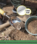 Heavy Duty Garden Trowel With Stainless Steel Blade And Ergonomic Ash Wood Handle scooping soil for planting in garden