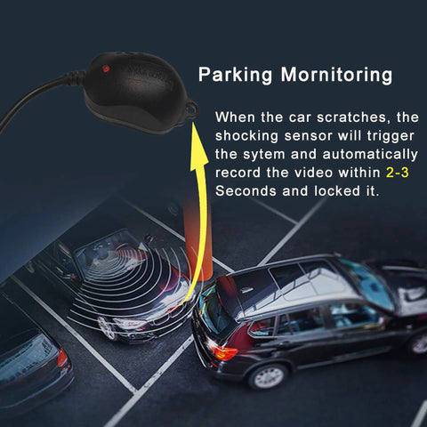 360 Degree Car Surround View System With DVR Recording And Backup Cam, Parking Monitor feature displayed with parked cars.