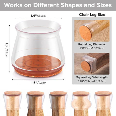 Upgraded 2mm Thick Silicone Chair Leg Floor Protectors For Hardwood Floors With Round And Square Cap Covers Transparent