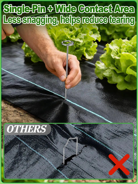 Using 12 Inch Landscape Staples With Hook And Hammer Kit 60 Count Circle Top Garden Stakes For SOD And Edging 9 Gauge Galvanized Rust