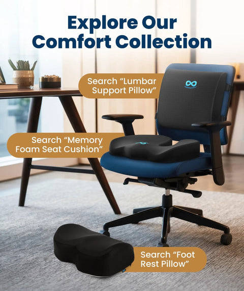 Memory Foam Seat Cushion For Office Chairs And Cars, Doctor Recommended Ergonomic Comfort For Tailbone Pain Relief And Sciatica, All Day Sit Comfort, Large, Black on an office chair