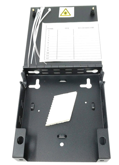 Interior view of Wall Mount Fiber Enclosure With Splicing Module And Loaded Six Port LC UPC Singlemode Duplex LGX Panel