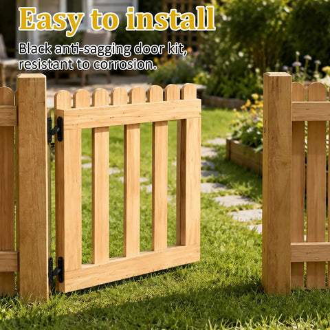 Rock Solid Four Pack Black Gate Hinges Made From Top Shelf 304 Stainless Steel For Outdoor Fences And Farms Rust Proof Heavy Duty Door Hardware Smooth Swing Action That Just Works Like A Charm, installed on wooden gate.